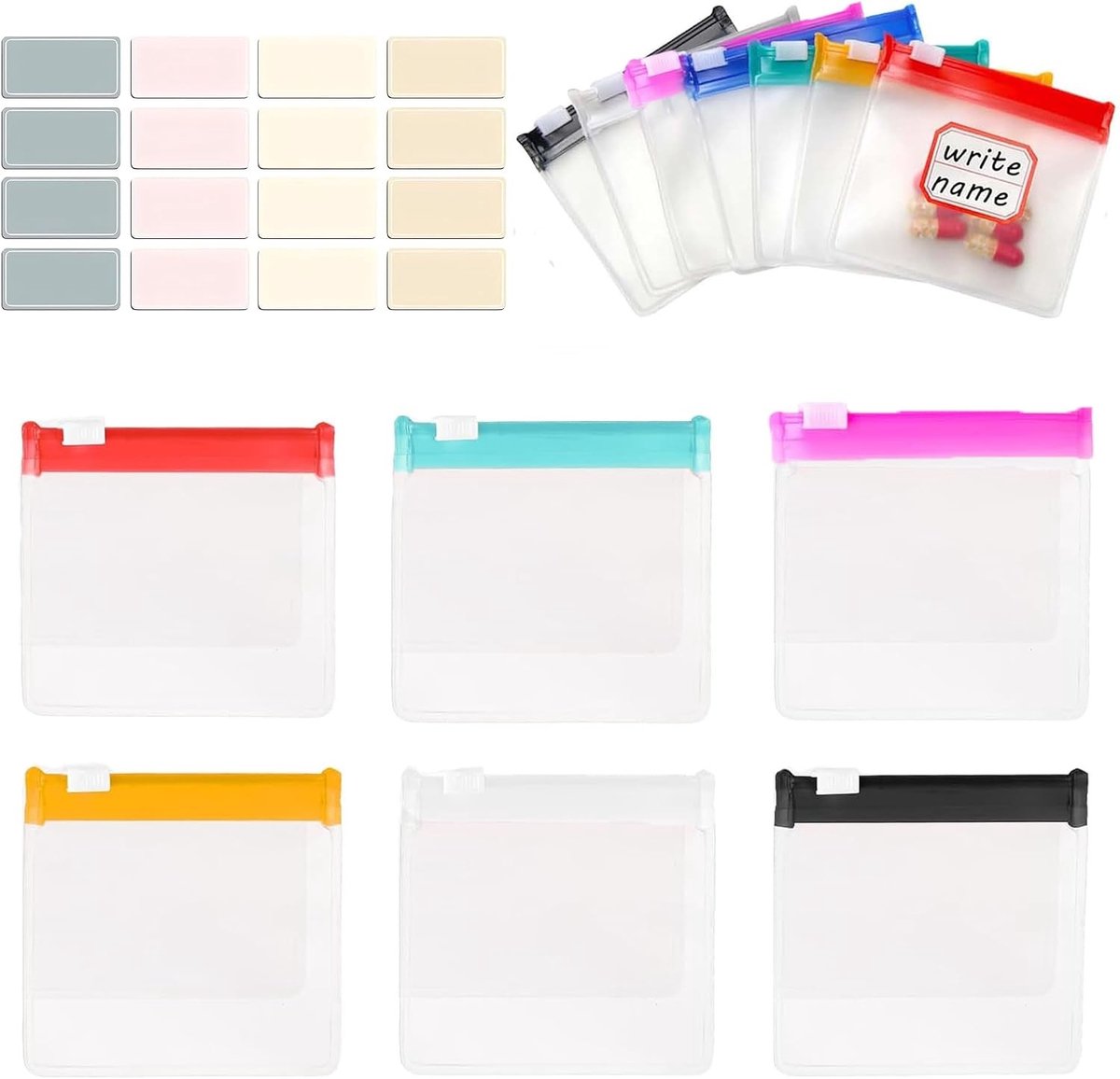 Set van 6 Herbruikbare Pillen Pouches met Rits - Ideaal voor Reizen, Medicatie Organizer en Dagelijks Gebruik, 7.5 x 7 cm