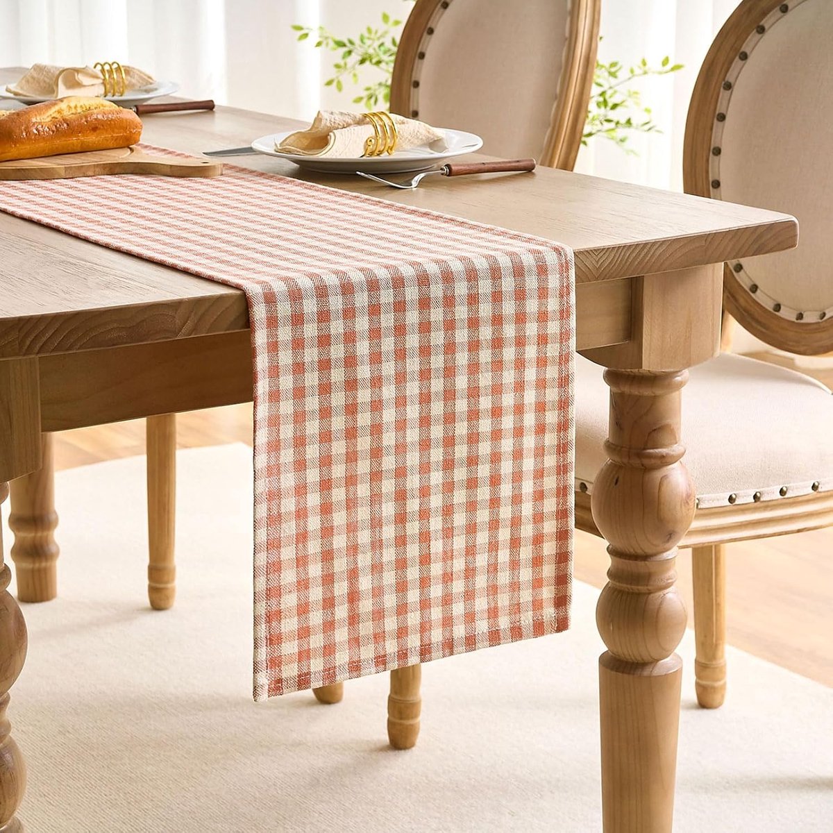 Tafelloper 30 x 180 cm oranje-wit geruite tafelloper van katoen linnen geweven textuur tafelkleed klassiek ruitpatroon voor cafés, restaurants eetkamer catering bruiloften