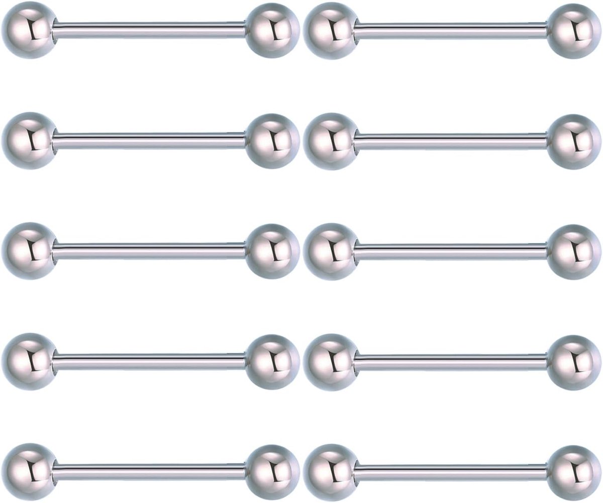 6 mm, tepelbal, 12/14/16/19 mm, staaflengte, chirurgisch staal, tongpiercing, tepelpiercing, zilver, goud