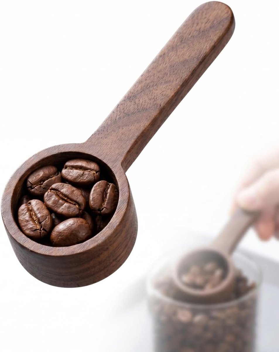 Koffielepel & portioneerder 20ml gemaakt van zwart walnoothout. Robuuste doseerlepel voor koffiebonen en poeder. Nauwkeurig voor volledig koffiegenot.