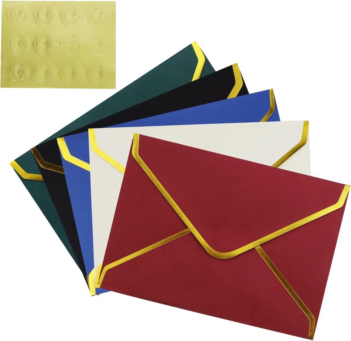 50 stuks enveloppen, 18,3 x 13,3 cm, uitnodigingsenveloppen met V-klep, elegante en gouden rand, luxe enveloppen voor bruiloften, uitnodigingen, afstuderen, feest