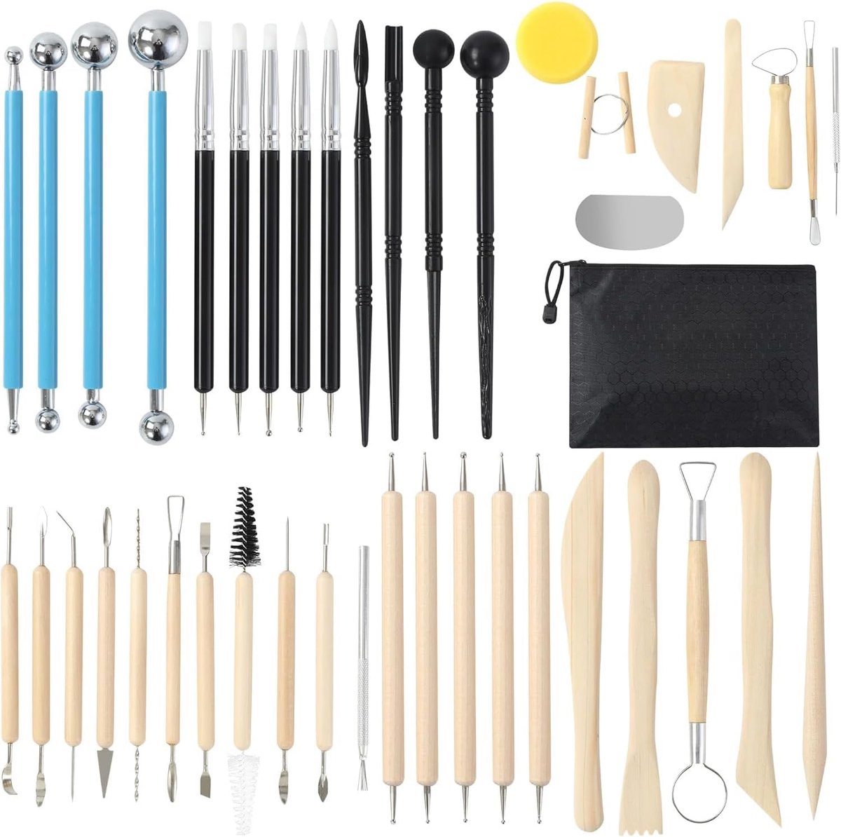 43 stuks aardewerk klei beeldhouwen gereedschap set, polymeer lucht droge klei modellering carving gereedschap met opbergzak, multifunctionele graveren embossing vormgeven kit voor beginners