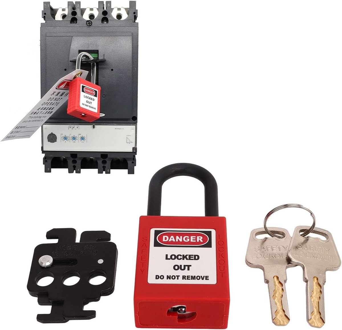 Complete Lockout Tagout Kit met Stalen Circuit Breaker Lock, 38mm Beugel en Nylon Hangslot voor Veiligheid en Onderhoud van Elektrische Installaties
