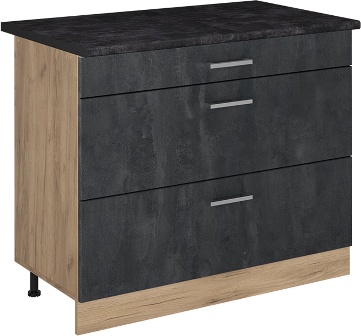 Vicco Keukenonderkast R-Line, Zwart beton/Goudkleurig Eiken, 100 cm antraciet werkblad