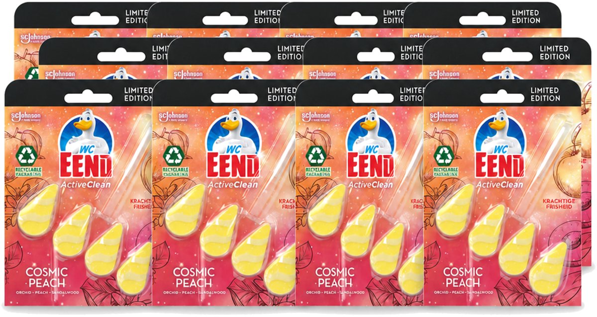 12 x WC Eend - Active Clean Cosmic Peach - Toiletblok - Fruitige Perzikgeur - 38 gr - Voordeelverpakking - 12 stuks