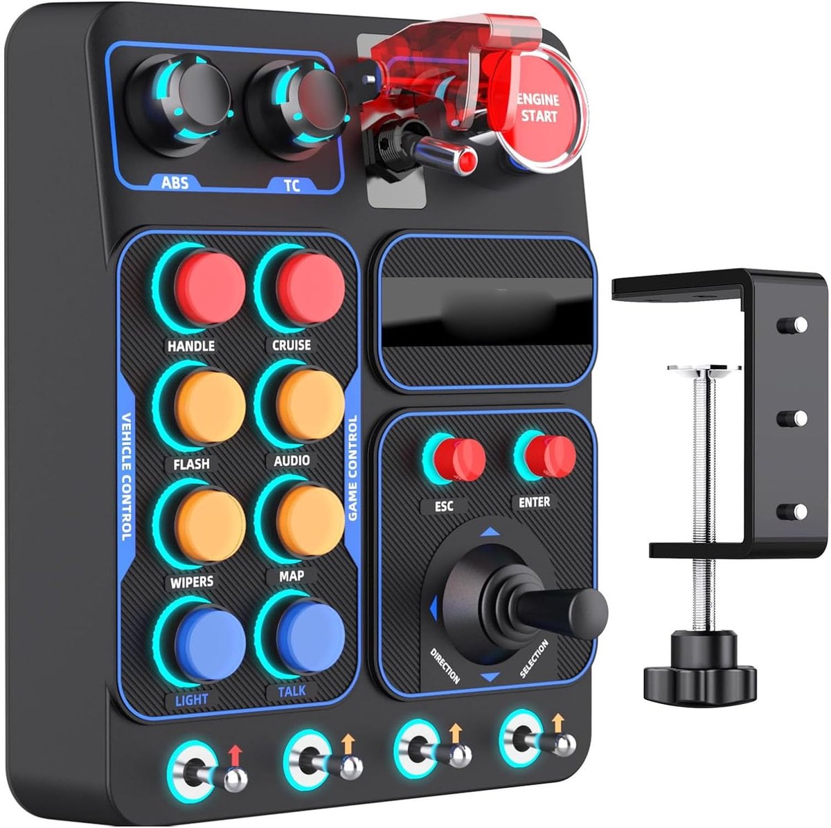 Gaming Control Box, Sim Drive Control met 19 Knoppen 9 Soorten, 30 Programmeerbare Opties, RGB-achtergrondverlichting, USB-poort, Compatibel met Wins PC, voor Stuurwiel