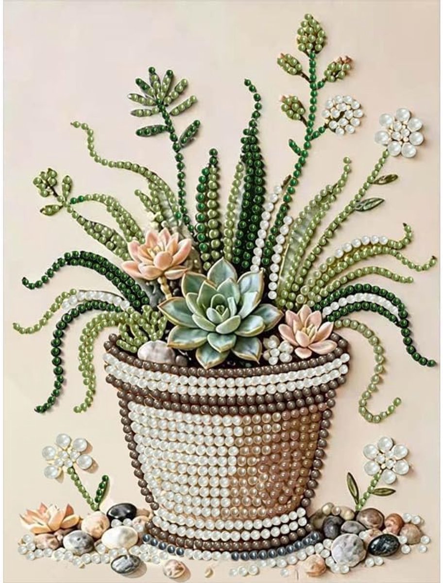 Diamond Painting potplanten, 5D parelschilderset, diamond painting afbeeldingen met plantenmotief, doe-het-zelf diamantschilderset voor beginners en volwassenen, diamond art knutselset, wanddecoratie