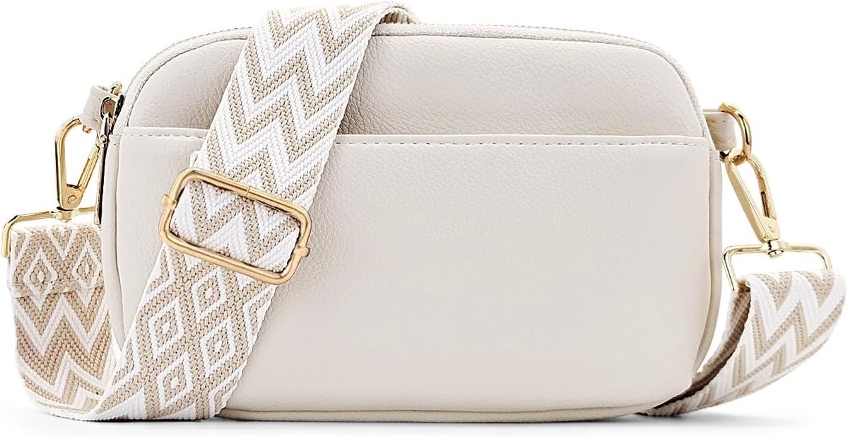 Hobo tas dames - Wit - 21,14 x 5 cm - PU-leer en Polyester - Lederen Crossbody Tas met 3 Vakjes