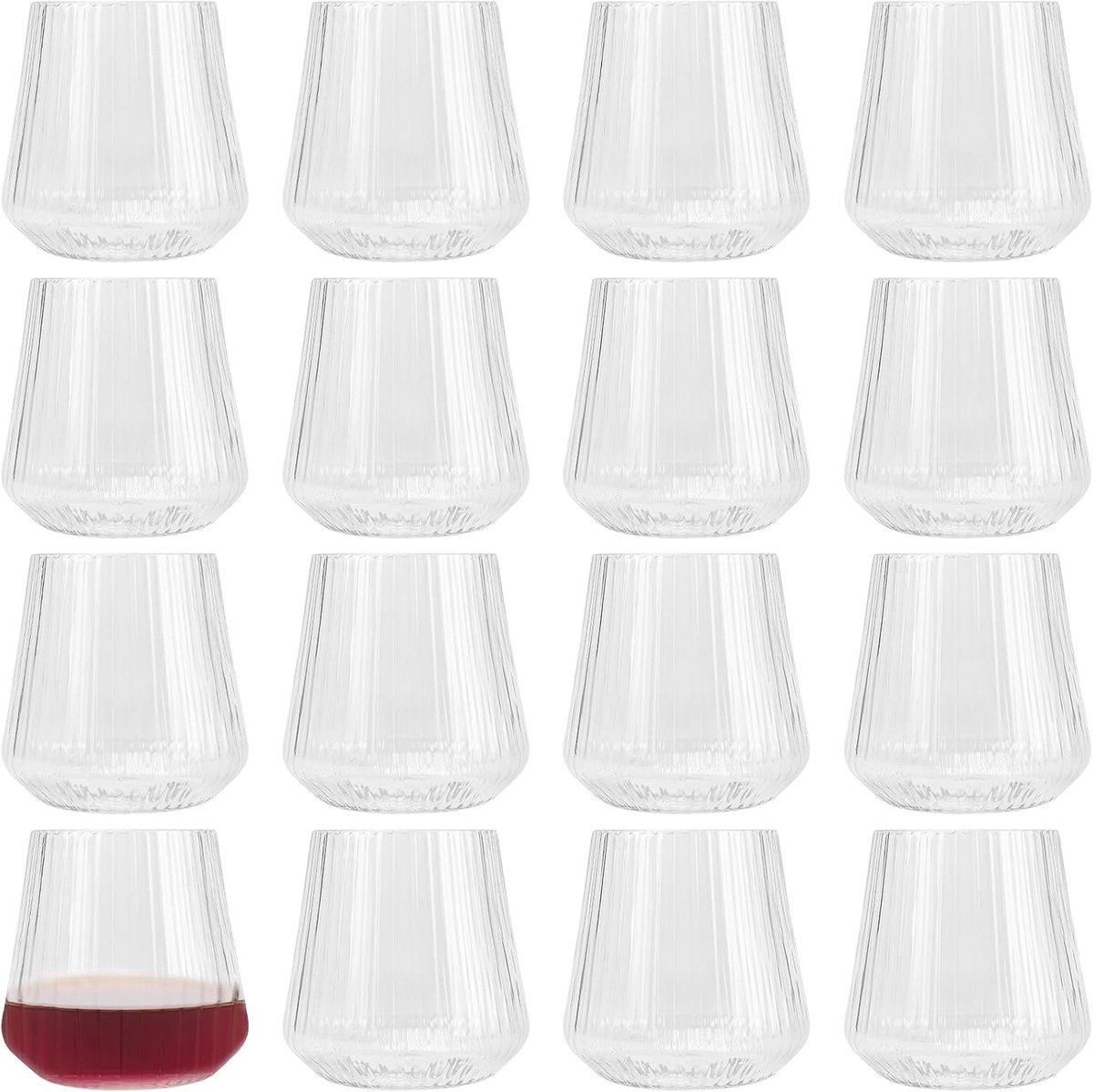 16 Stuks 400ml Plastic Stepless Wijnglazen, Ribbel Design, Herbruikbare Drinkglazen voor Kamperen en Picknicks