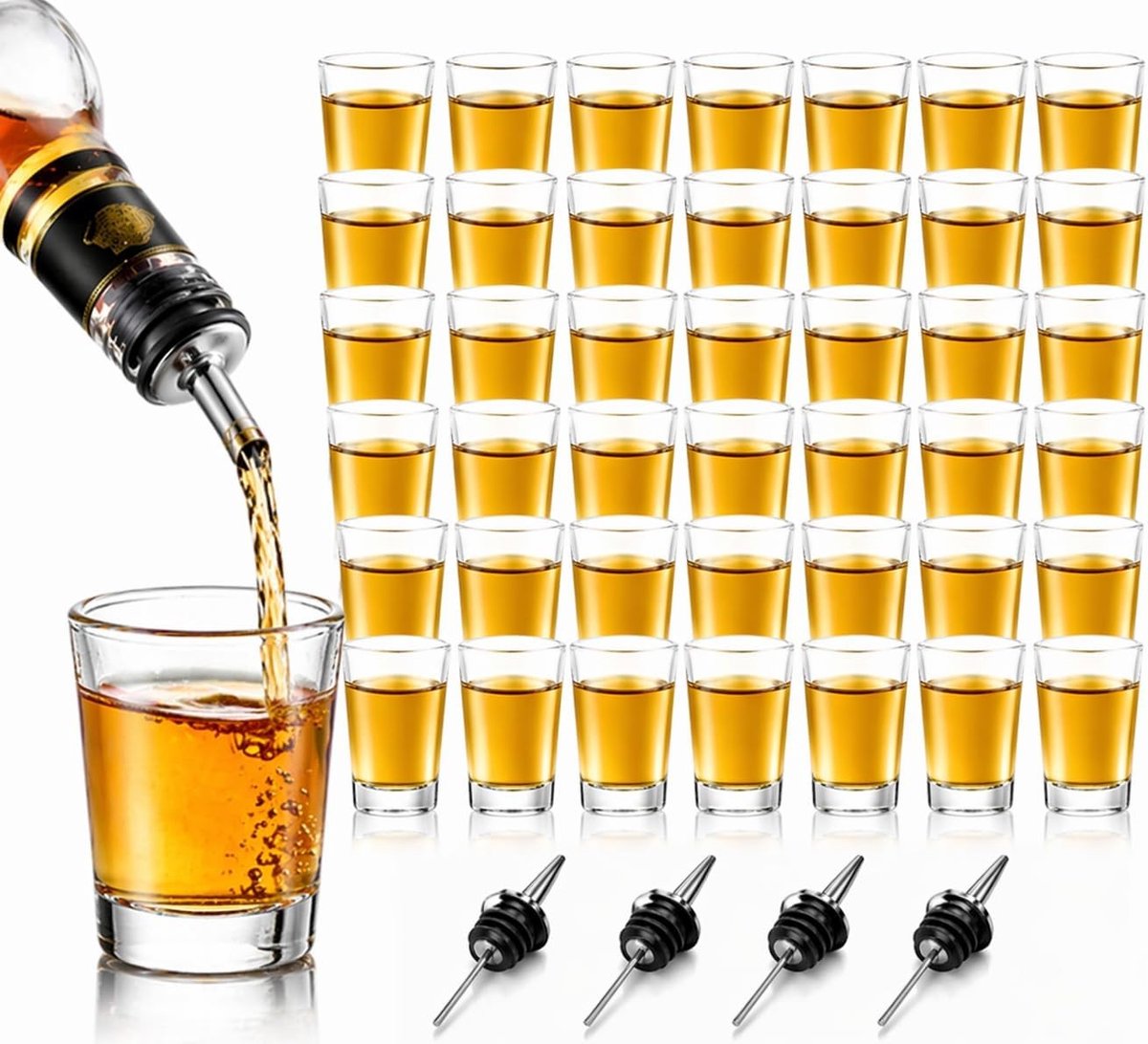 Set van 36 Transparante Shotglazen 5cl met RVS Tuit - Perfect voor Tequila, Likeur en Feesten