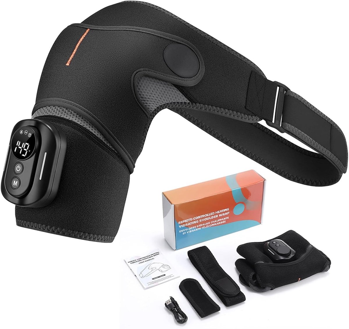 Driedelige Schoudermassager met Warmte, 5000 mAh Accu, 5 Vibratiemodi en Draadloze Bediening voor Ontspanning en Spierspanning Verlichting