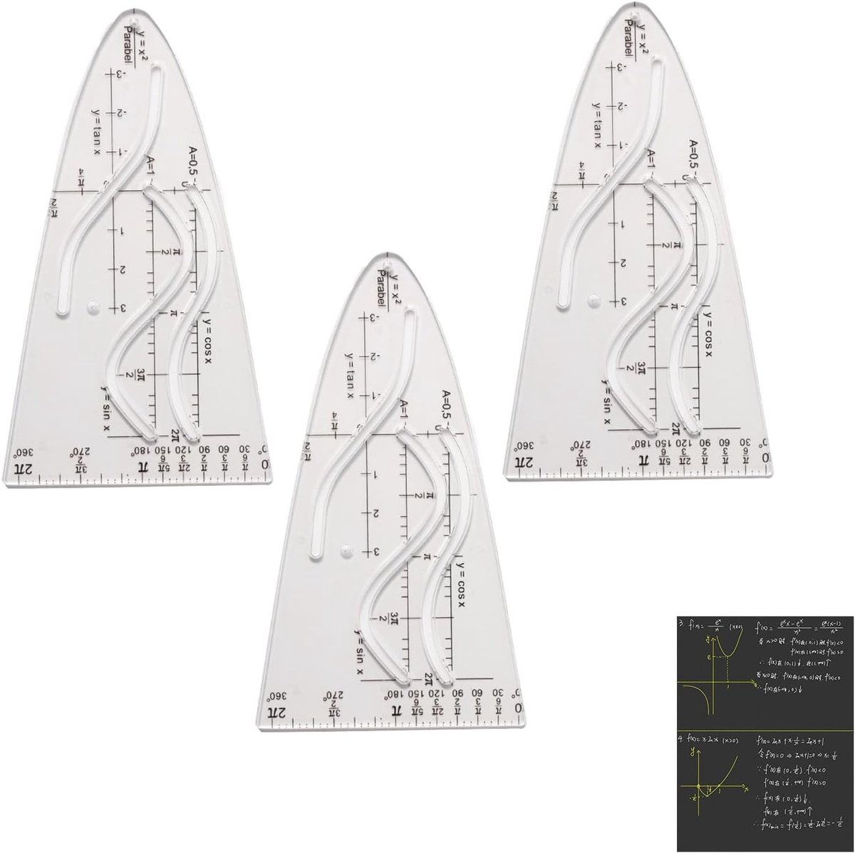 3 Stuks Parabola Sjablonen voor Wiskunde, Ontwerp en Schilderen - Ideaal voor Studenten en Professionals, Perfect voor Curves en Probleemoplossing