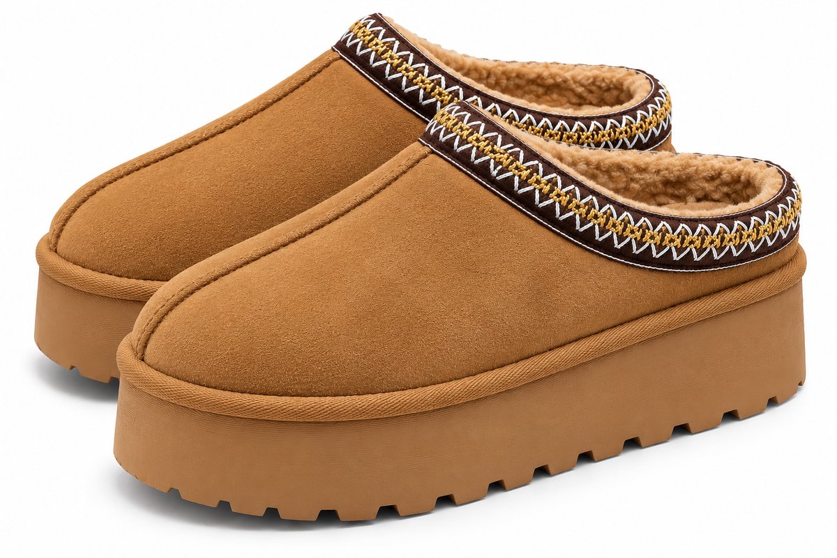 Dames Pantoffels – Warme Gevoerde Sloffen – Dikke Antislip Zool – Maat 38 – Chestnut – Valt klein, bestel 1 maat groter