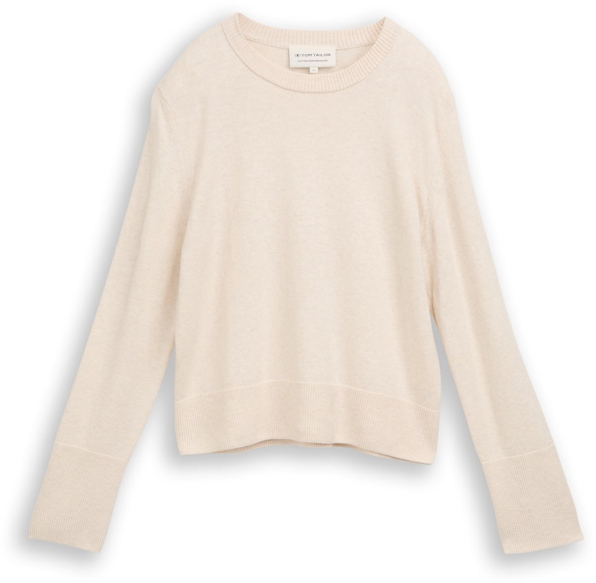 Tom Tailor - Gebreide trui met kasjmier - Maat M - whisper offwhite melange