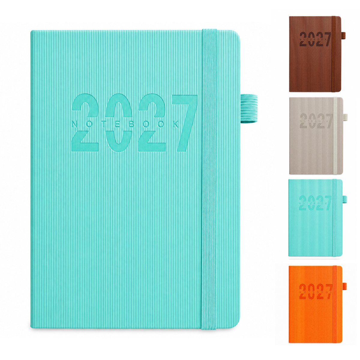2027 Dagboek voor Volwassenen – Dagboeken & Notitieboek – Hardcover met Elastische Sluitband & Maandelijkse Index – Engelstalige Binnenzijde – Voor Persoonlijke Dagboeken & Planning – A5 – cyaan– 1 Stuk