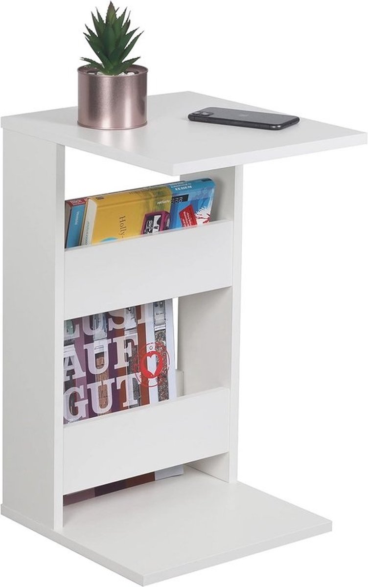 Bijzettafel C-vorm 35 x 60 x 40 cm - Compacte banktafel in wit