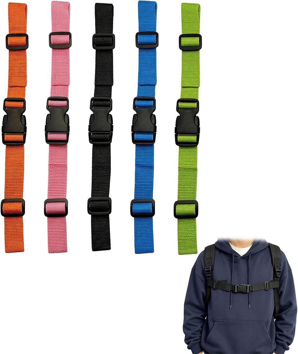 5 Stuks Verstelbare Rugzak Borstband – Anti-Slip Borstriem voor Rugzak met Snelsluiting – Vervangende Rugzakriem voor Wandelen, Reizen, Joggen en Kamperen – 30-50 cm
