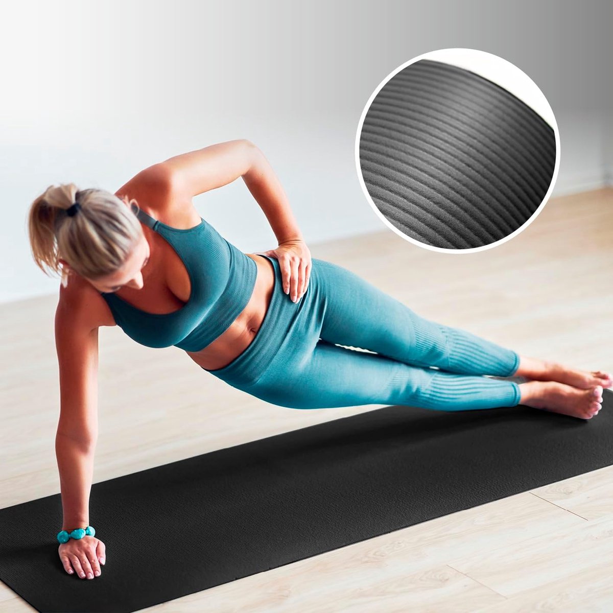 Antislip yogamat | 0,8 cm tot 1 cm dik | 183 cm x 61 cm | Gewrichtsbeschermende yogamat | Voor beginners en gevorderden | Diverse kleuren Zwart