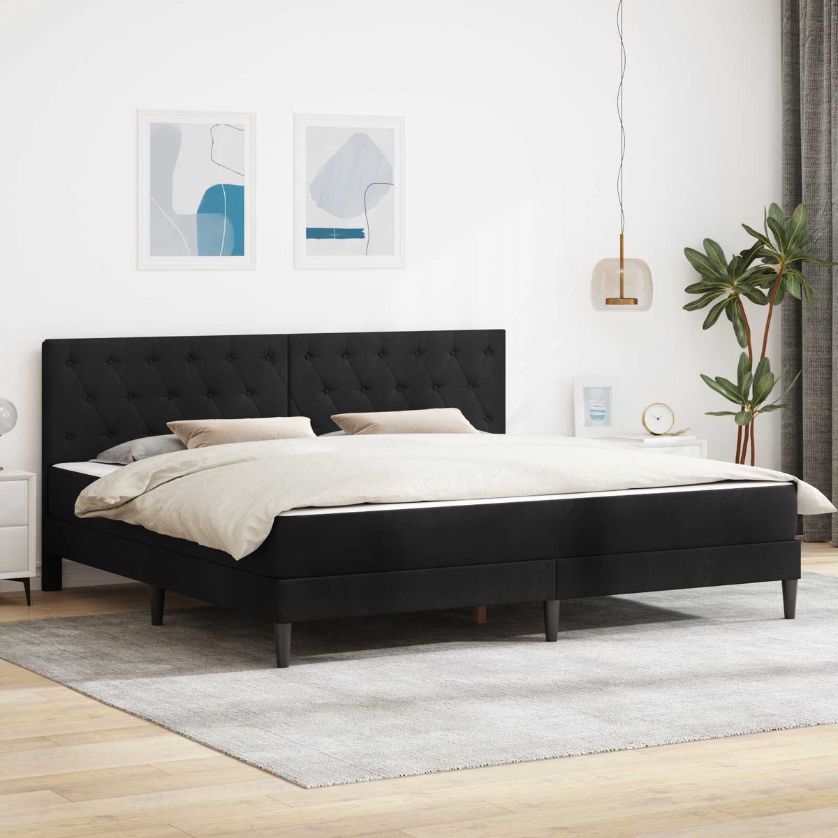 vidaXL Bedframe - met - matras - Zwart - 180 - x - 200 - cm - fluweel