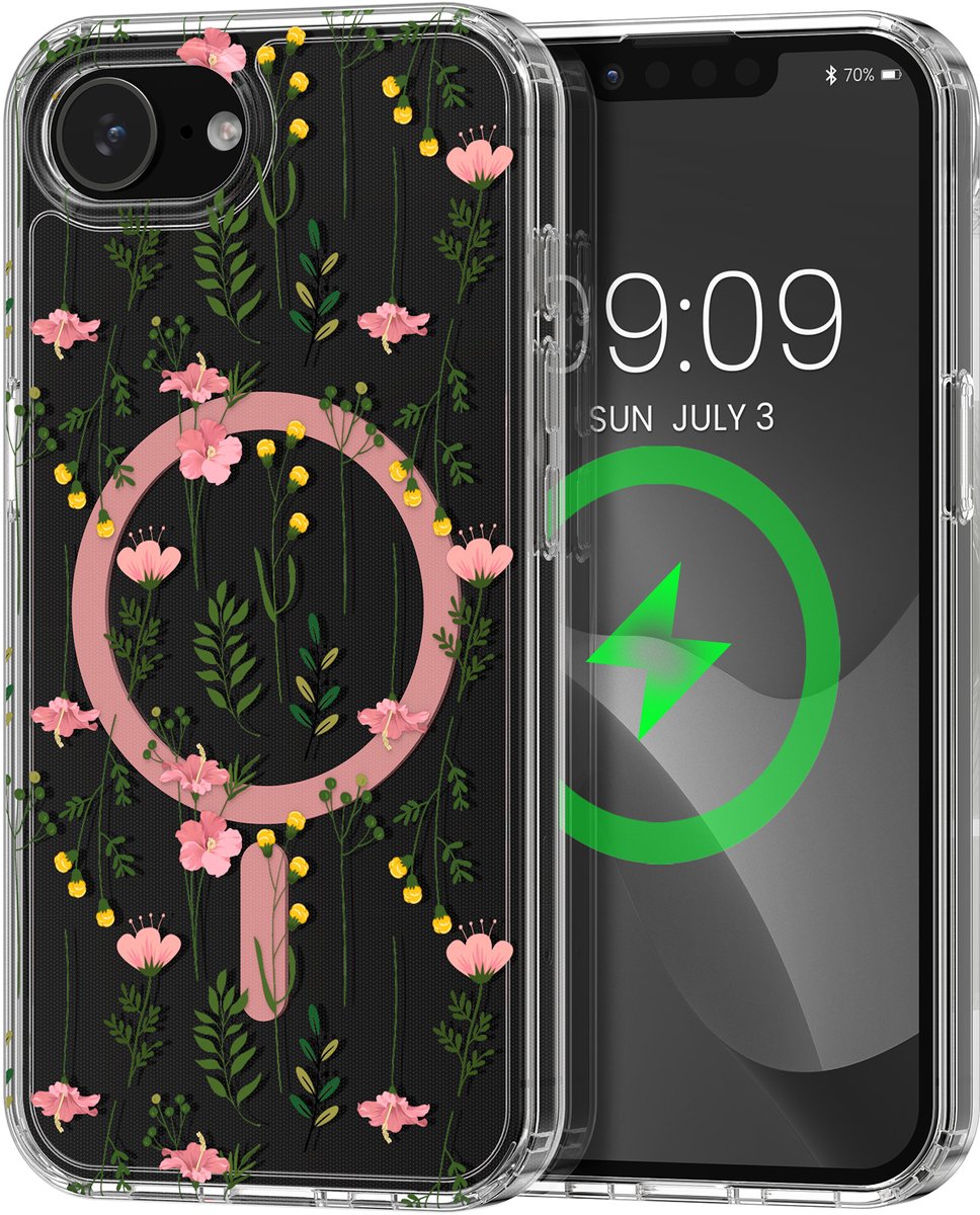 kwmobile Kristalheldere hardcase compatibel met Apple iPhone 17e / iPhone 16e Hoesje – compatibel met MagSafe – Acryl hoesje met TPU-rand – Zachte wilde bloemen design