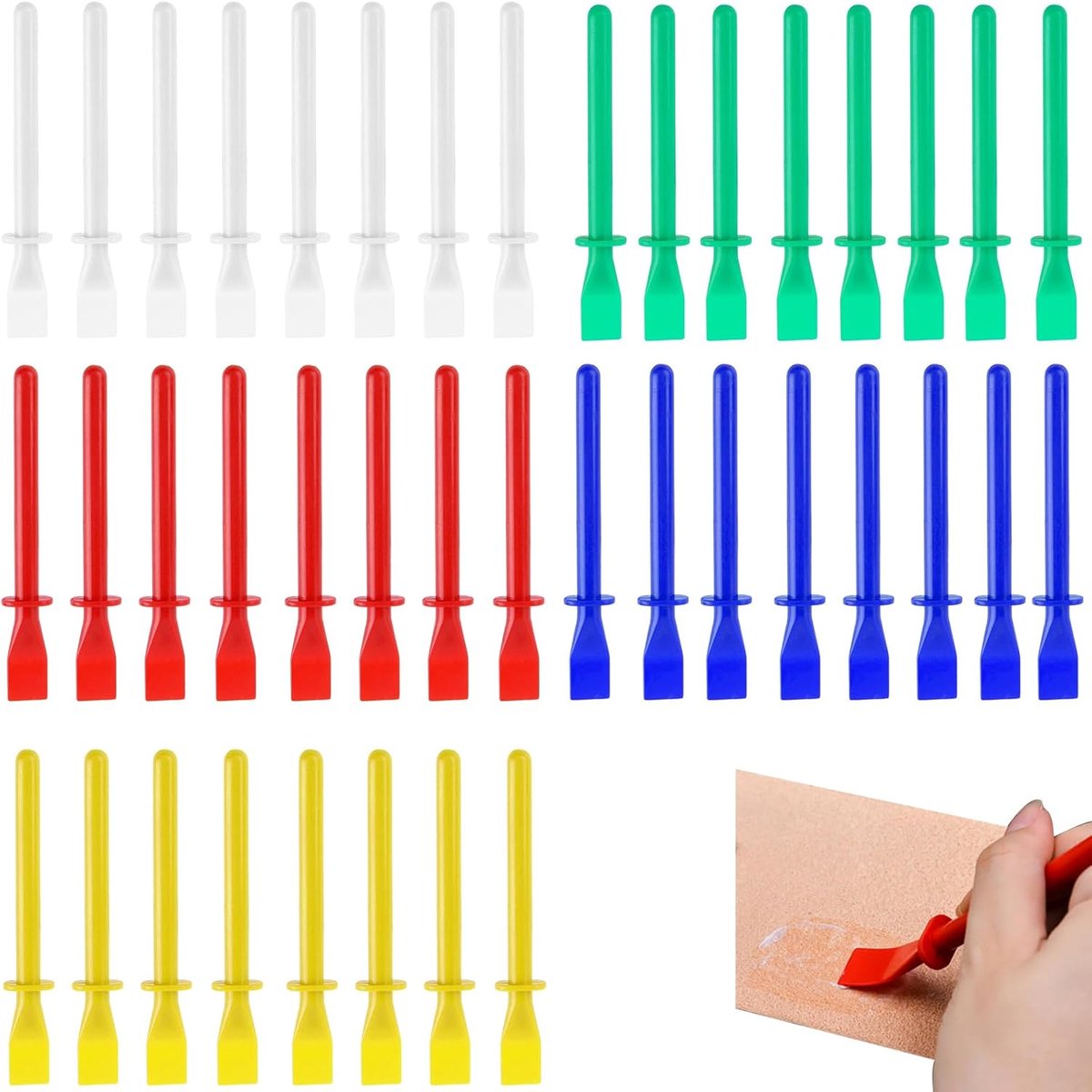 lijmborstel gekleurd, lijm roller applicator 40 stuks set met 8 rood, 8 blauw, 8 geel, 8 wit en 8 groen, voor handgemaakte doe-het-zelf kunst lederen ambachtelijke gereedschap