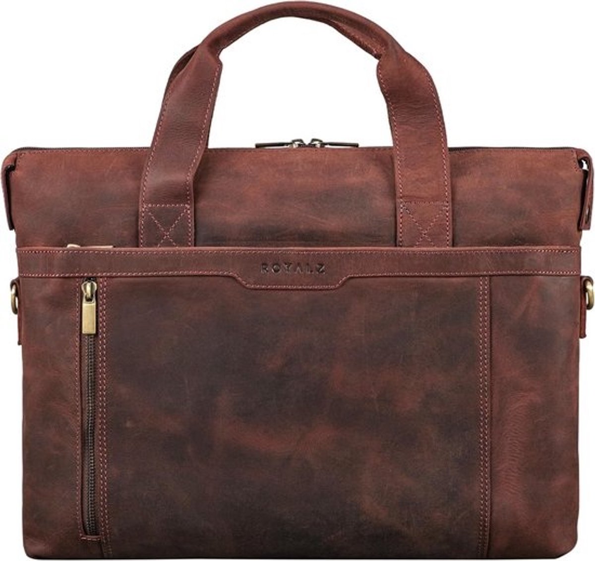 Leren Aktetas Heren Vintage Stijl Voor Laptop 14-15,6 Inch met Trolleyhouder