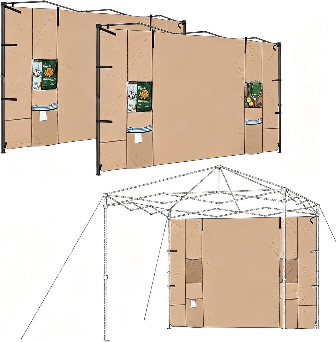 Zijwanden voor pop-up paviljoen 183 × 305 cm - waterdicht polyester - 99% uv-bescherming - ideale privacy op camping - ShopVlot