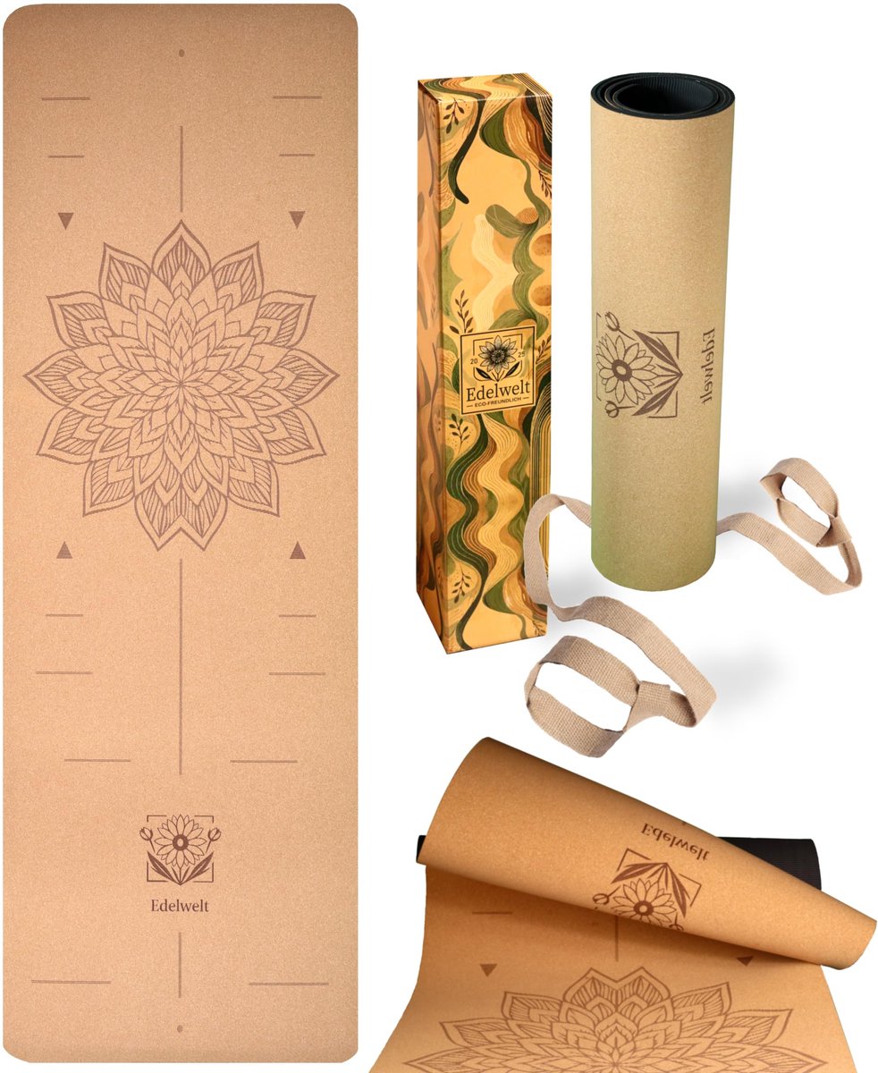 Yogamat 183 x 61 cm - kurk - antislip - ideaal voor yoga en pilates - ShopVlot