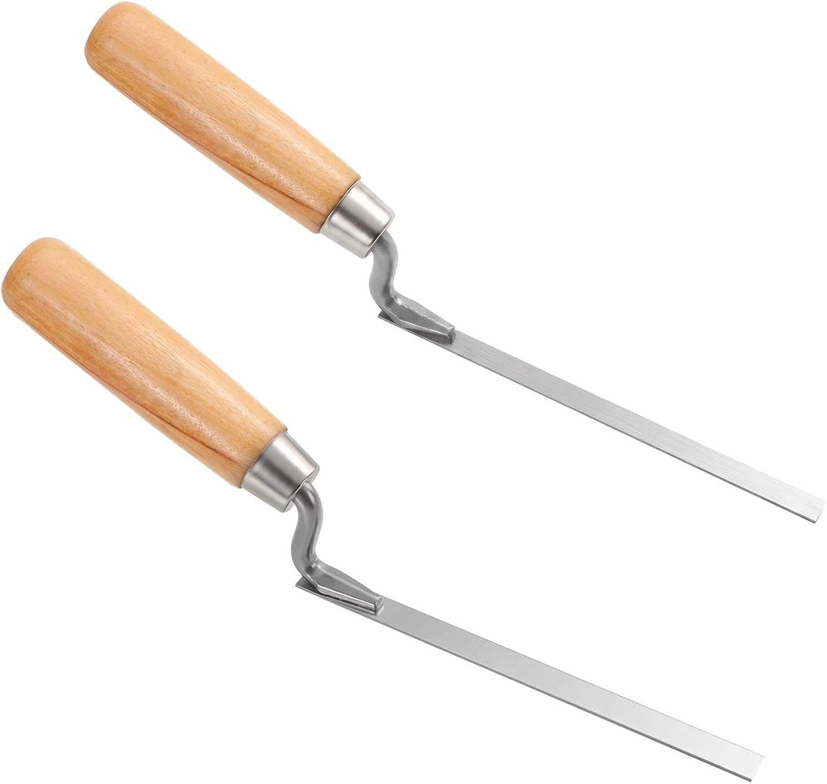Set van 2 voegspatels 8 en 10 mm van koolstofstaal met houten handvat voor precisiewerk