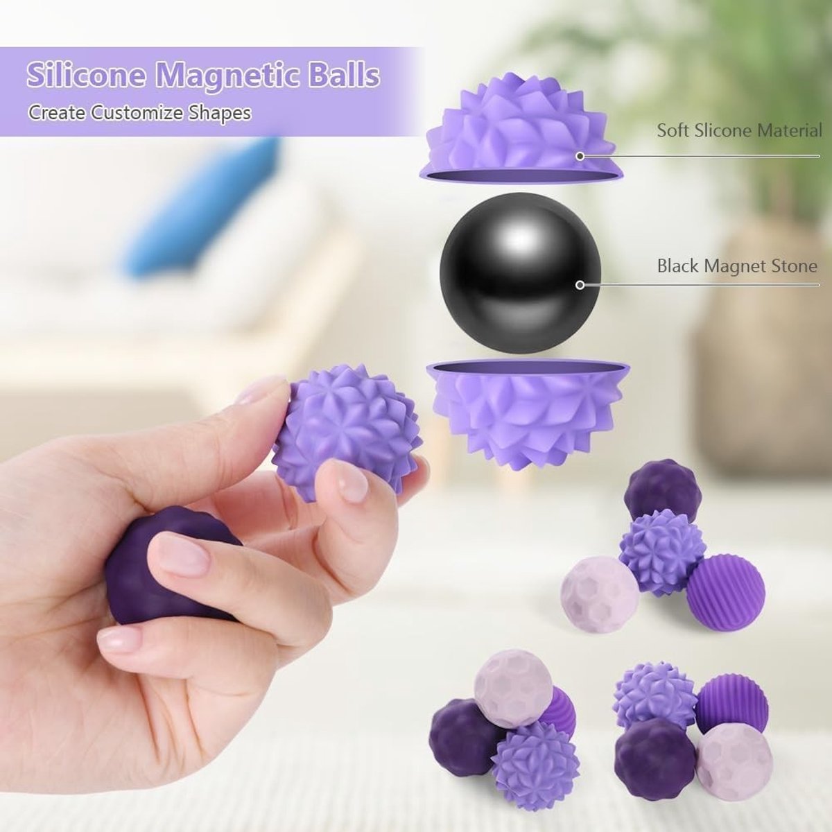 Magnetische Fidget Speelgoedset met 4 Stukken, Silicone Anti-Stress Ballen, Sensorische Speelgoed voor Volwassenen en Tieners, Ideaal voor Autisme en Stressverlichting