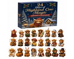 Highland Cow Kerst Adventskalender 2026- 24 stuks 2D platte acryl hangers met verklede Schotse hooglandkoeien- kerst aftelkalender- feestcadeau voor dierenliefhebbers