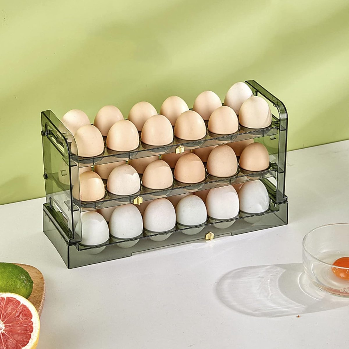 3 Tier Eierhouder Rack Ei-opbergrek Ei-organizer voor koelkast voor keuken voor aanrecht, houd 36 eieren (groen)