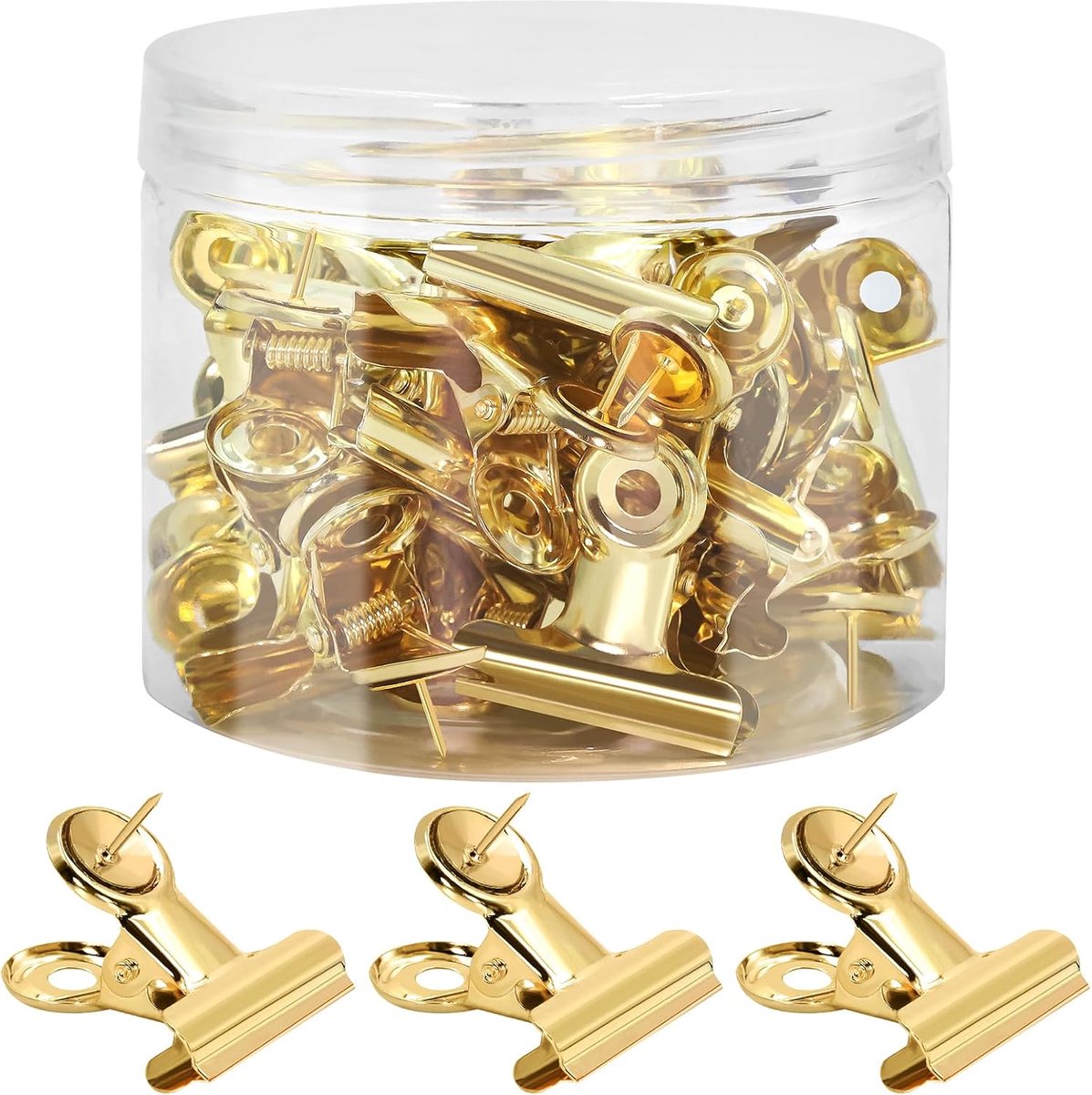 Push-pinclips – Set van 30 – Geschikt voor kurkborden en prikborden – Voor het bevestigen van foto's, notities en documenten – Beschadigt het papier niet – Duurzaam – Goudkleurig