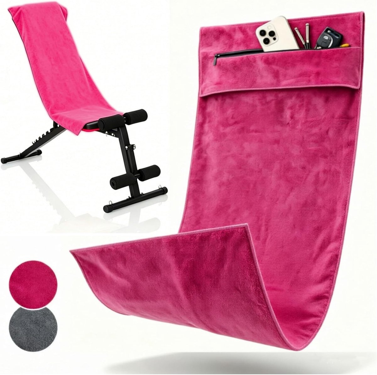 Microvezel sporthanddoek 50 x 120 cm, roze, compact en sneldrogend, ideaal voor fitness, gym en outdoor training