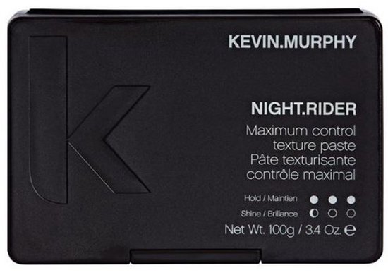 Zwarte KEVIN.MURPHY Night.Rider textuurpasta met "K" logo en productinformatie.