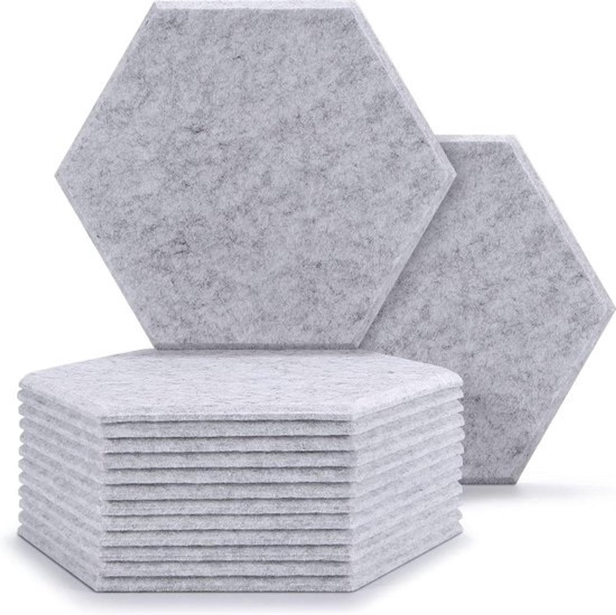 Akoestische absorptiepanelen zeshoekig 12 stuks 30 x 26 x 09 cm - geluidsisolatie paneeltegels zilvergrijs