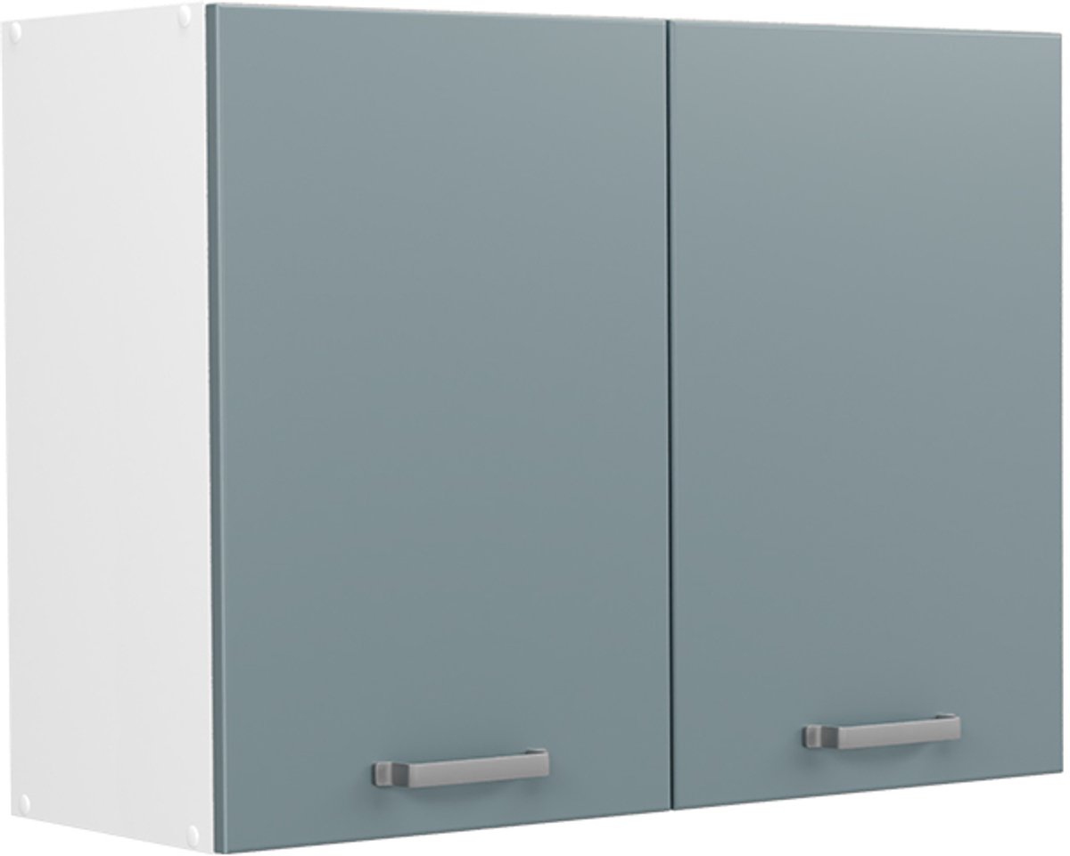 Vicco Glazen keukenkast R-Line, Blauw-grijs/Wit, 80 cm