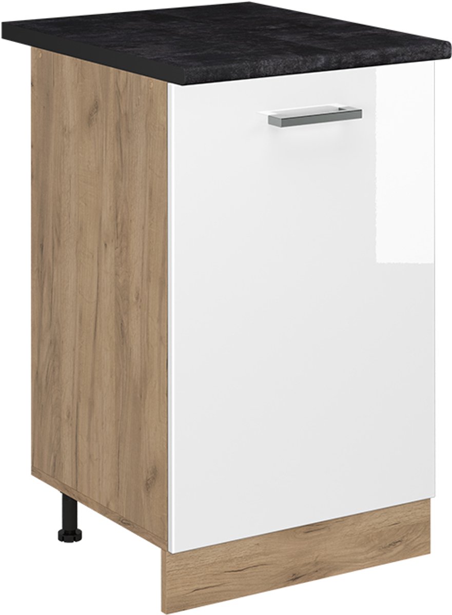 Vicco Keukenonderkast R-Line, Wit Hoogglans/Goudkleurig Eiken, 50 cm antraciet werkblad