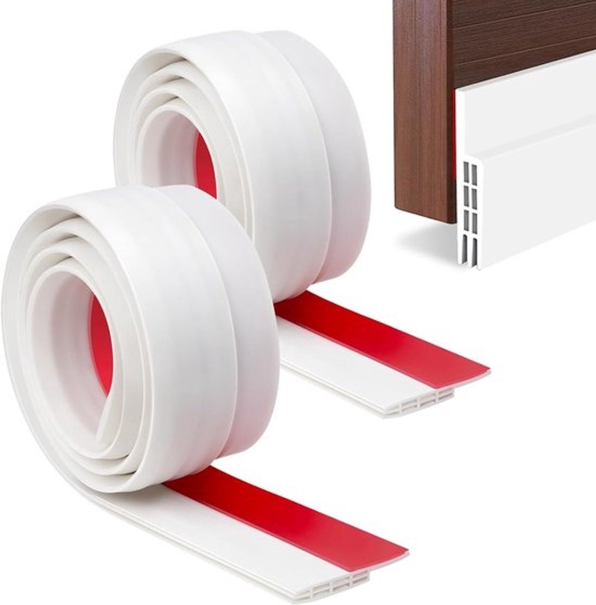 Deurafdichting, 2 m, tochtstopper, 1 m, wit, 2 stuks, tegen insecten, lawaai en stof, voor huisdeur, siliconen afdichting voor geluidsisolatie, koudebescherming