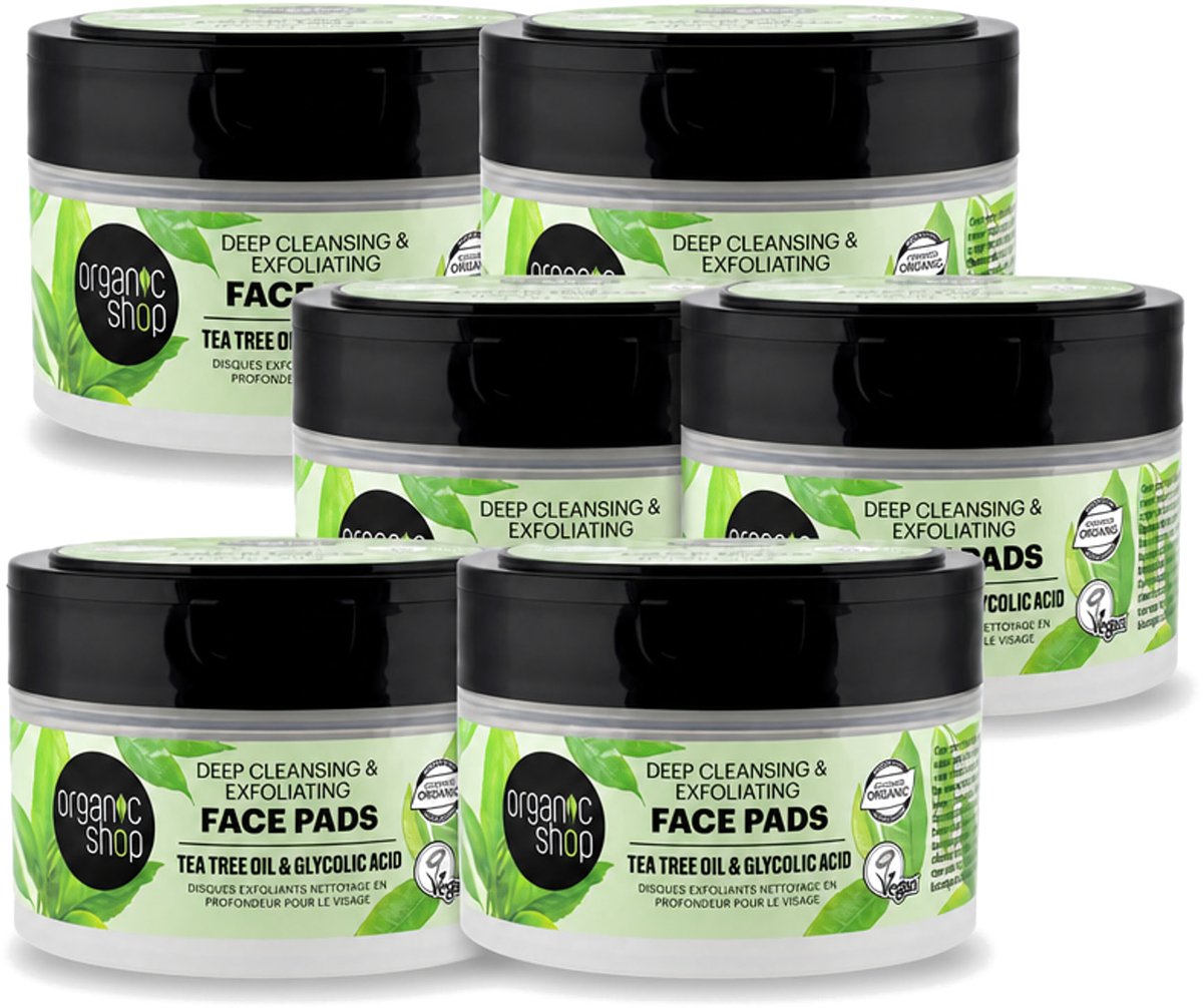 6 x Organic Shop - Face Pads Deep Cleansing - Verfrissend en Reinigen - 20 Pads - Voordeelverpakking - 6 stuks