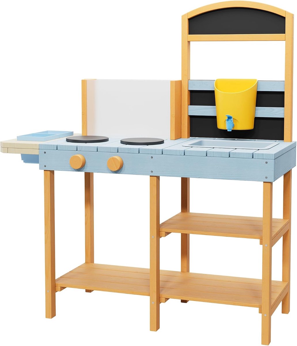 Triumpunpre Houten Modderkeuken Buiten - Kinder Speelkeuken Tuin met Kraan, Krijtbord & Plantenbak - 3-8 Jaar Kleurrijk