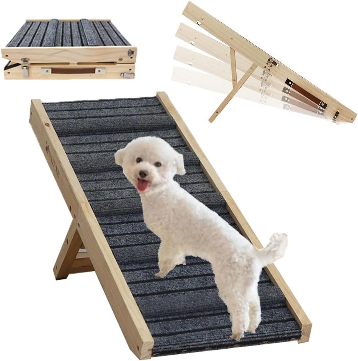 Vouwbare Hondenrampe met Handvat voor Bedden en Banken, Antislip Kussen, Verstelbaar van 23-47cm, Geschikt voor Kleine Honden en Katten