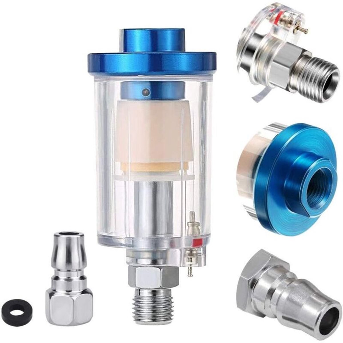 1/4-inch olie-waterafscheiderfilter, olie-waterafscheiderfilter geschikt voor compressoren, mini-persluchtfilter, olie-waterafscheiderstoffilter geschikt voor spuitpistolen en luchtcompressoren.
