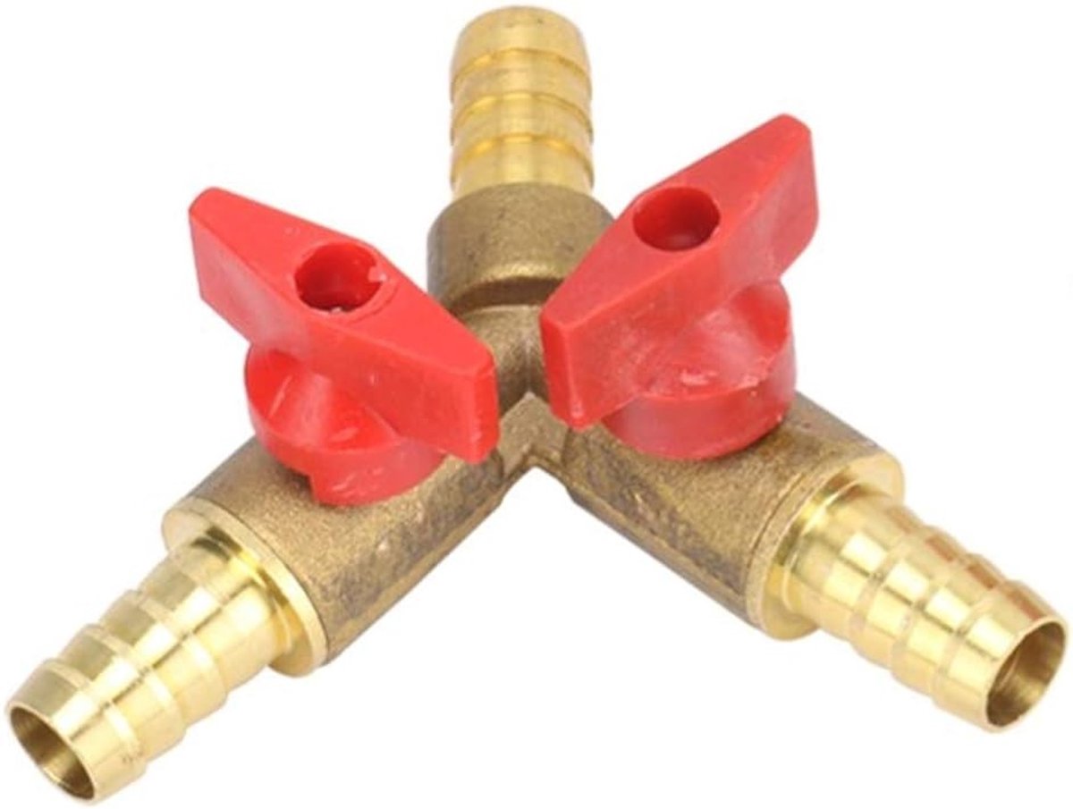 Y-vormige Messing Kogelklep Aansluiting voor Water, Olie en Gas - 3-Weg Slangverbinder met Afsluiter (8mm)