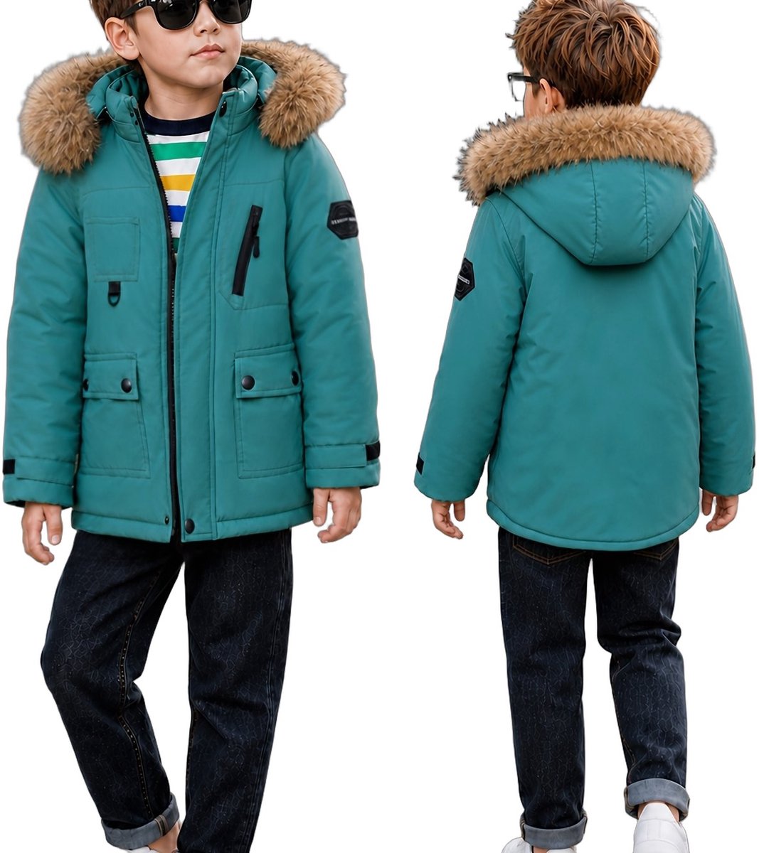 Currero Winterjas Parka Jongens Lange Jas Wintermantel Overjas Gewatteerd Waterdicht Winter Stijlvol Mantel Kinderen 10 Jaar Donkergroen