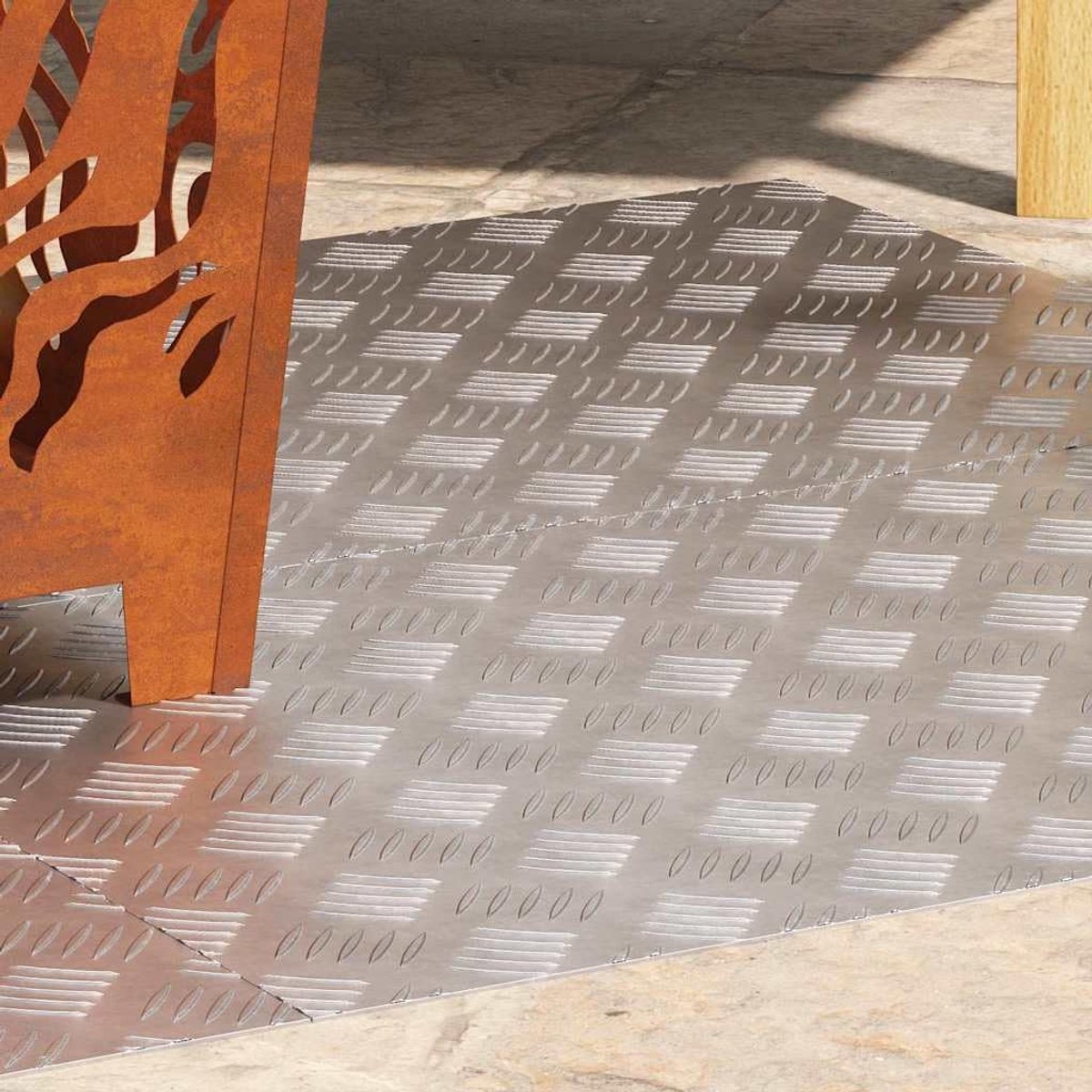 Trap Treden 4 Stuks Zilver 80x50 cm | Antislip Checkerplate Ontwerp, Duurzaam, Binnen En Buiten, Eenvoudig Schoon Te Maken