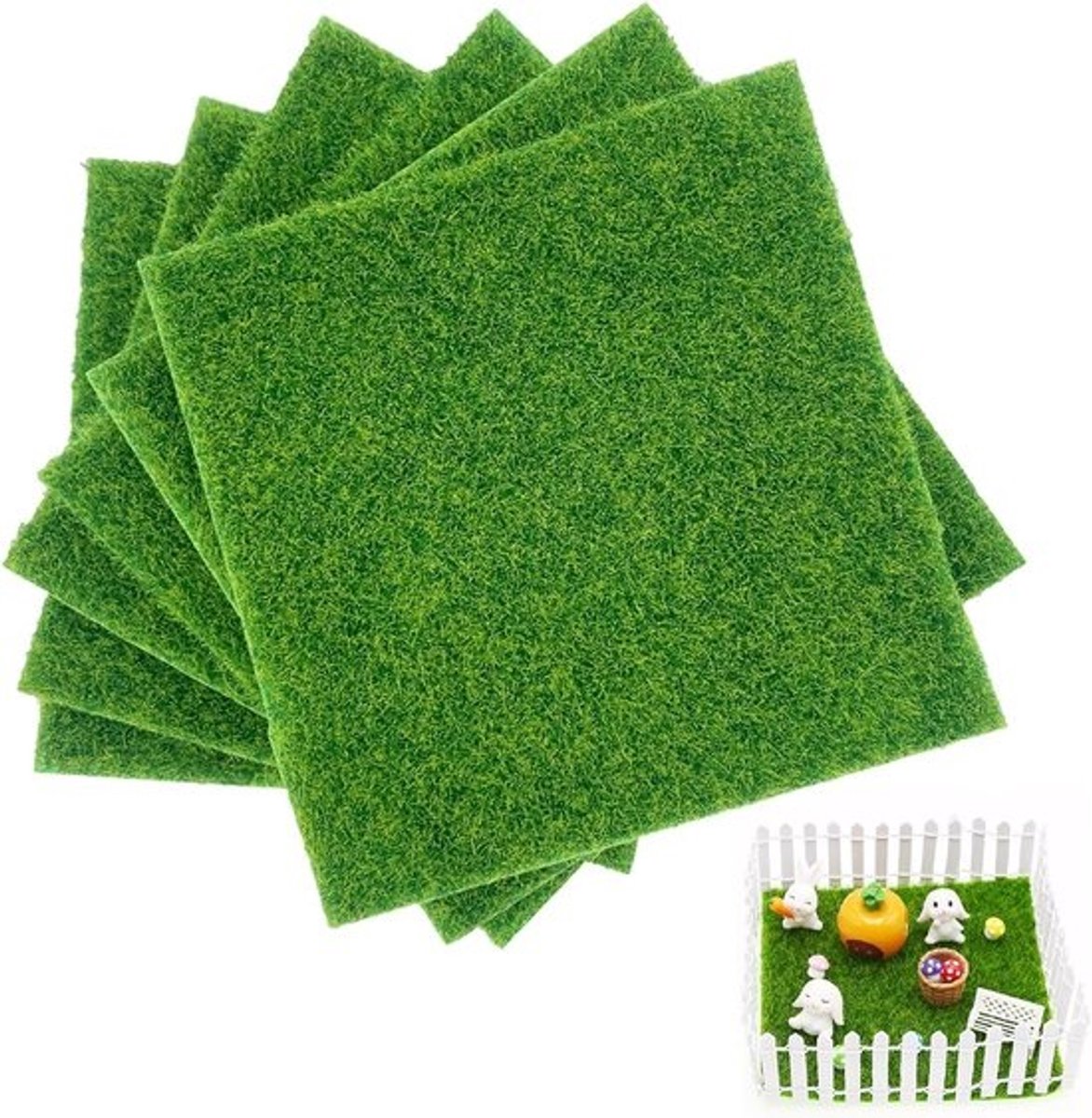 Allecto Plus - Kunstgras Tegels 6 Stuks voor Miniaturen 15 x 15 cm - Geschikt voor Poppenhuizen en Knutselprojecten in Terras en Tuin