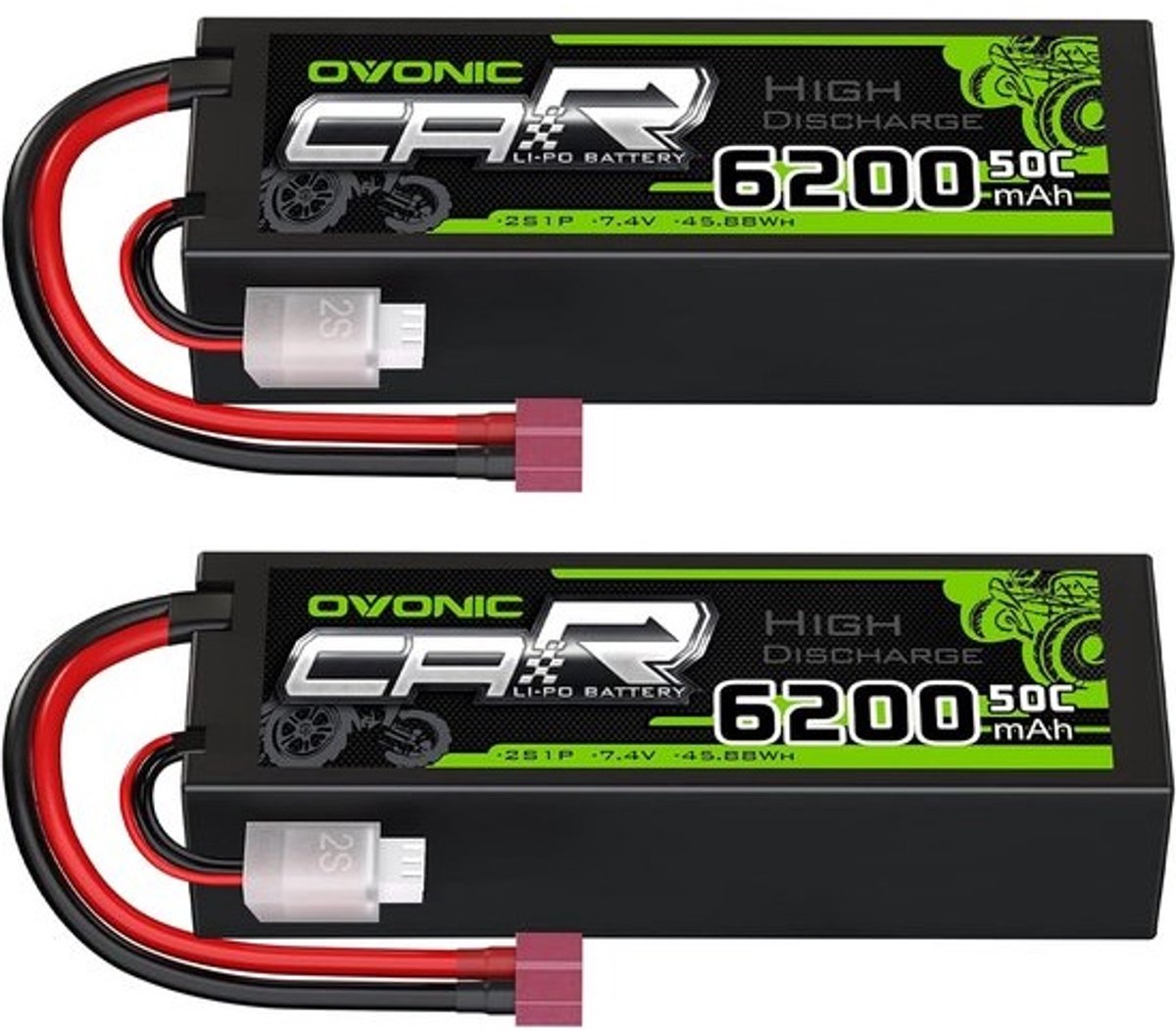 Lipo Batterij 6200mAh 50C 7.4V Hard Case met Deans Stijl T Connector voor RC Vliegtuig, Helicopter, Auto en Boot - 2 Packs