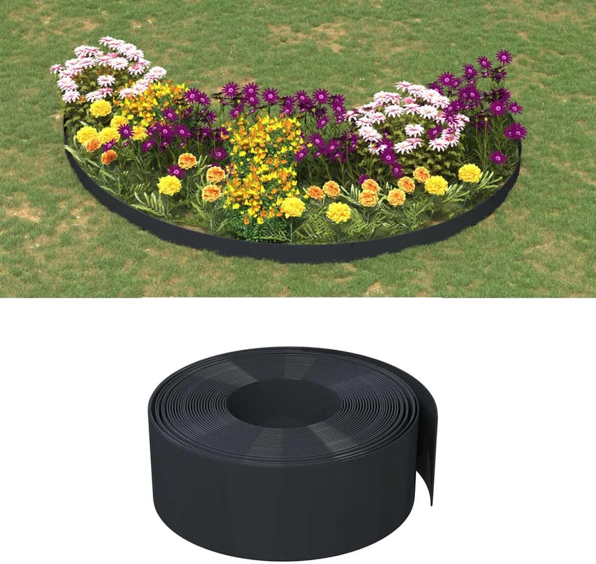 5 stuks, zwart, 10 m x 20 cm, polyethyleen, flexibele bloembedrand voor bloembedden, groentebedden en vijvers, uv-bestendig, weerbestendig