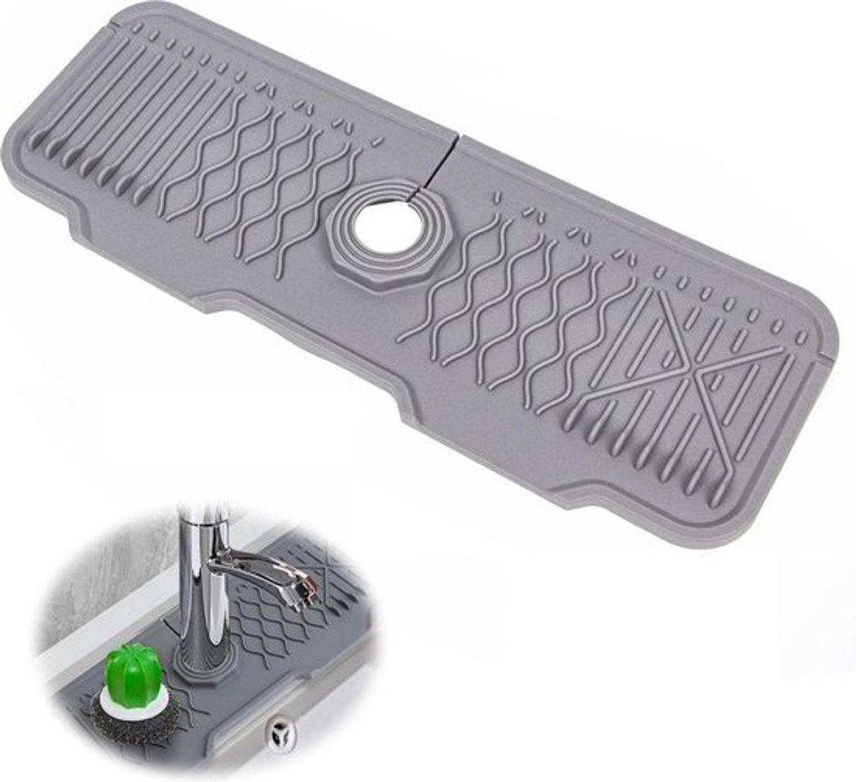 Silicone Faucet Mat Draining Mat Water Tap Splash Guard Collapsible Sink Water Trap Mat for Kitchen Bathroom - Large Size - Grey - 43x15cm
